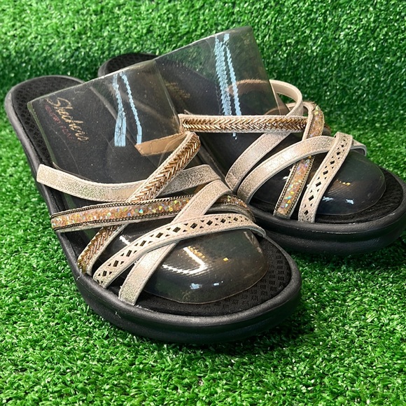 Skechers Multi Strap Wedge Sandals Rumbler Wave Size Pink Brown
